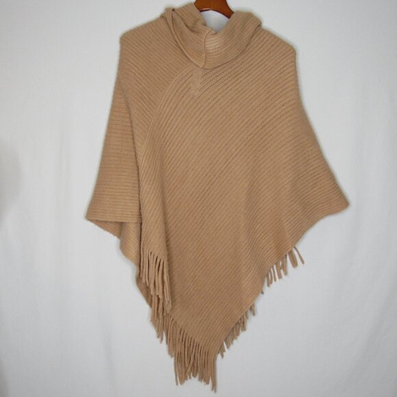 Chico's Beige Tan Cowl Neck Asymmetrical Poncho Women's OS One Size - Picture 7 of 8